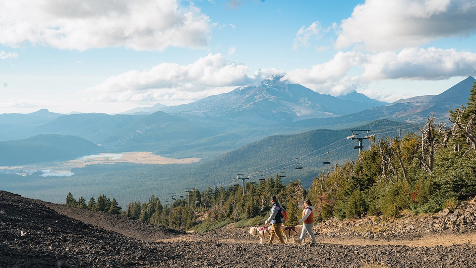 Hikers on the all-new Evergreen, a hiking and downhill biking trail at Mt. Bachelor.